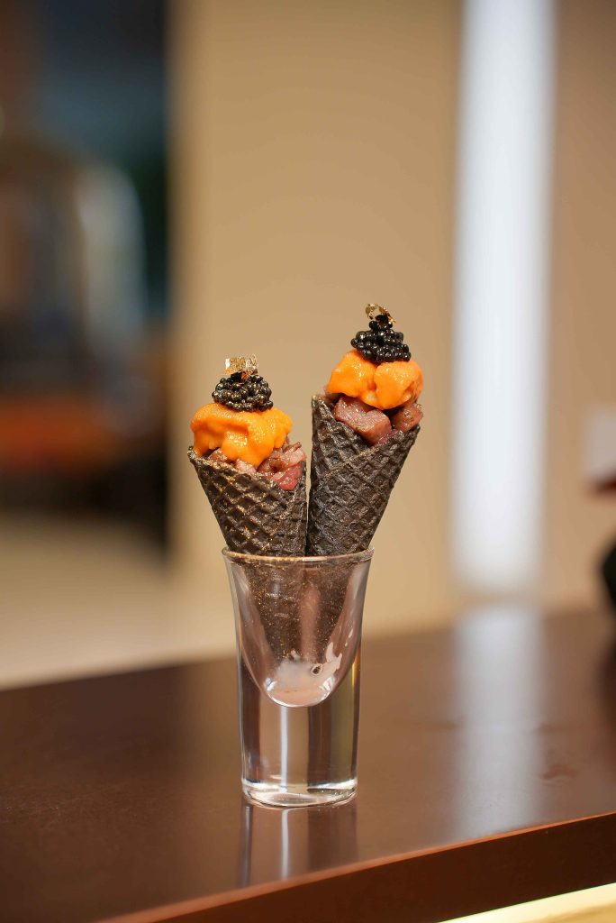 Uni and caviar served in crisp cones at KOBU